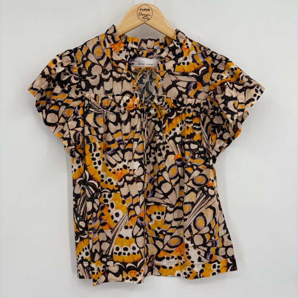 Dear John Stephany Top in Printed Lady Yellow Women’s‎ Size Small, Boho Nature